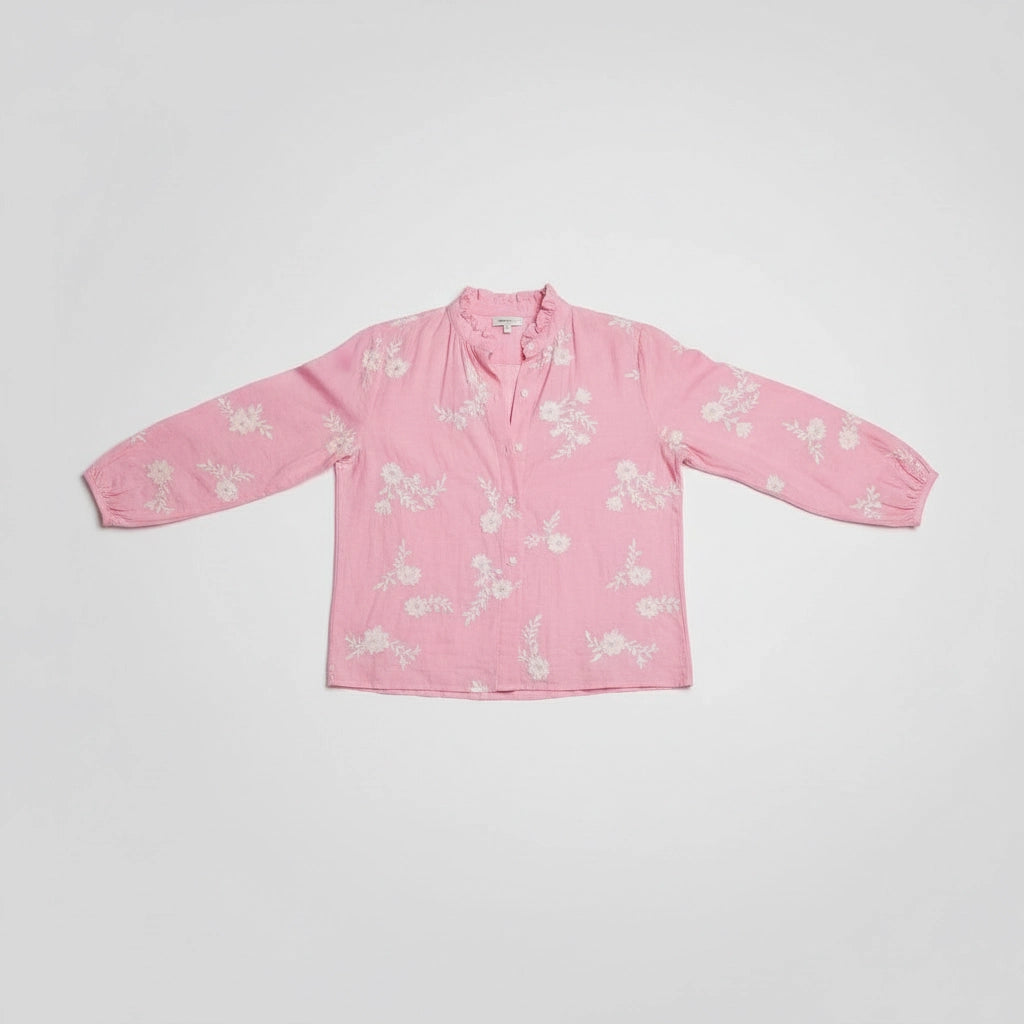 Women's Floral Embroidered Collarless Shirt