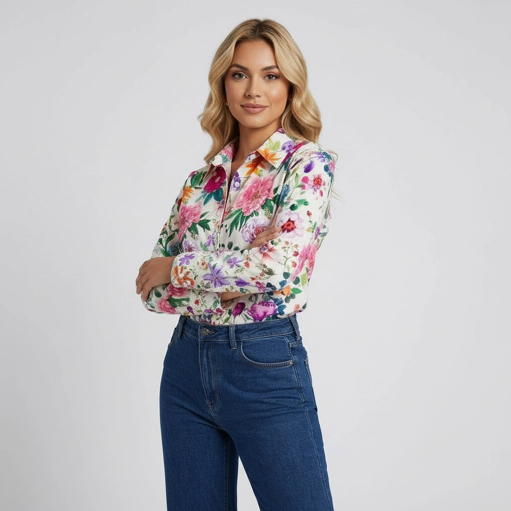 Women's Floral Long Sleeve Button-Up Shirt
