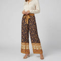 Women’s High Waist Wide Leg Floral Print Trousers with Tie Waist