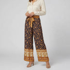Women’s High Waist Wide Leg Floral Print Trousers with Tie Waist