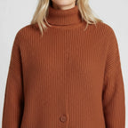 Women's Longline Button-Down Turtleneck Sweater