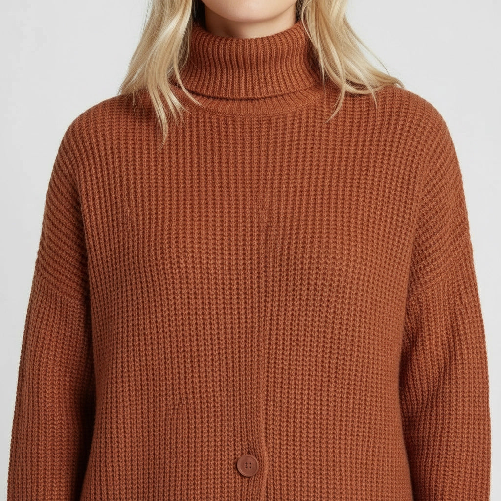 Women's Longline Button-Down Turtleneck Sweater