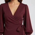 Wrap V-Neck Blouse with Puff Sleeves