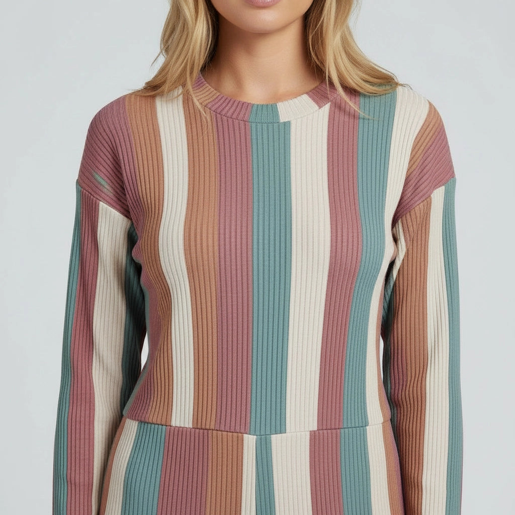 Women's Straight-Cut Knit Jumpsuit With Long Sleeves