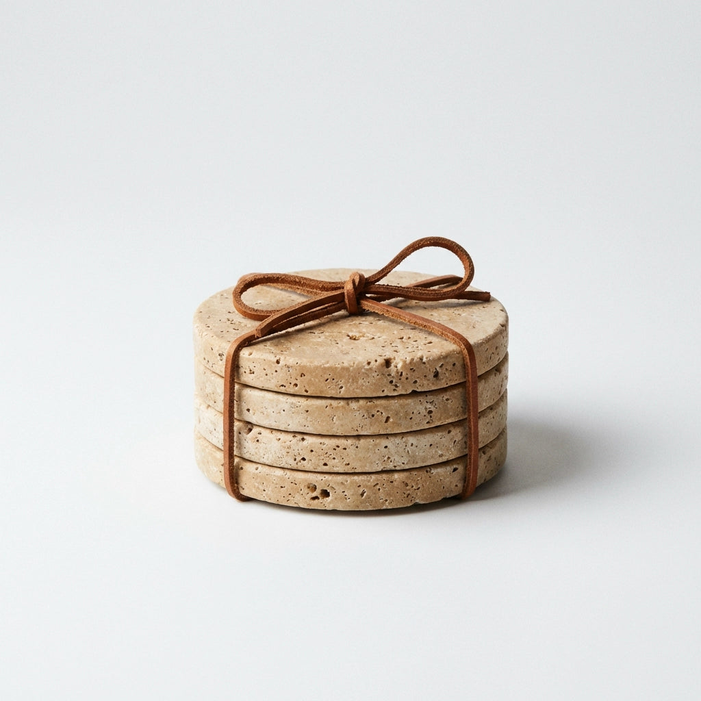 Round Stone Look Coaster Set