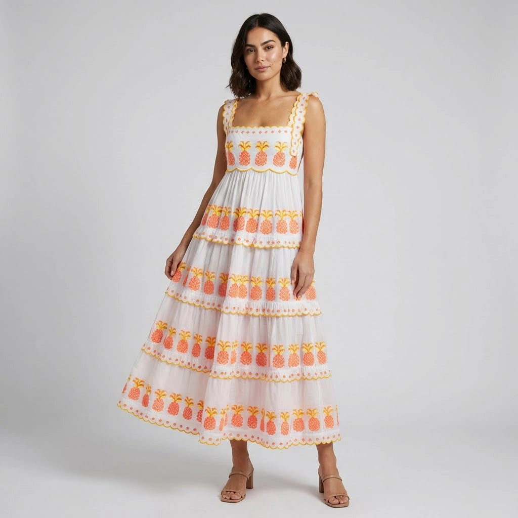Women’s Square Neck Pineapple Maxi Dress