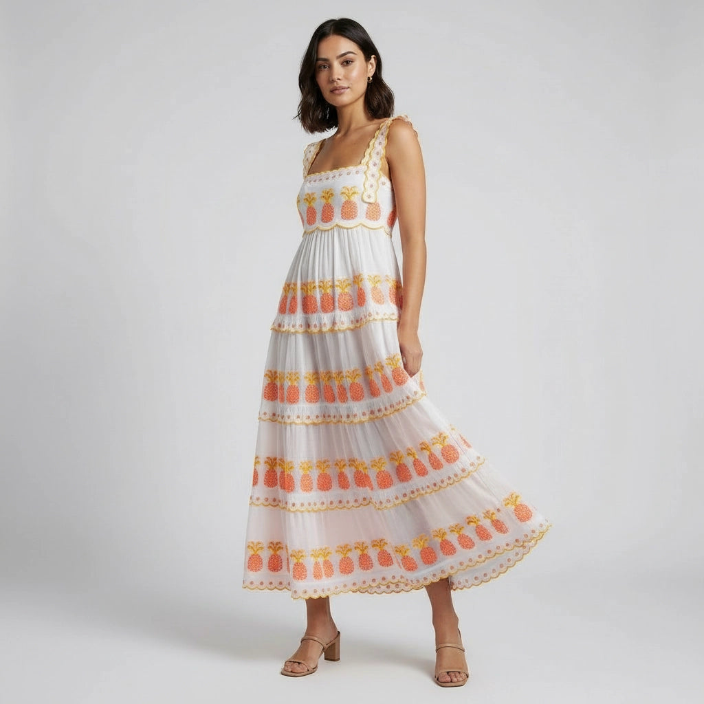 Women’s Square Neck Pineapple Maxi Dress