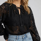 Women's Lace Blouse with Tie Detail