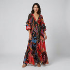 Women’s Boho V-Neck Ruffle Sleeve Maxi Dress