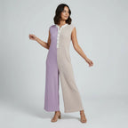 Sleeveless Wide-Leg Jumpsuit with Henley-Style Button Placket