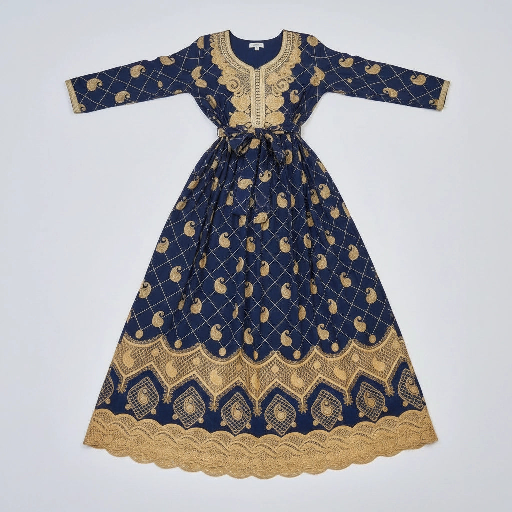 Women's Maxi Long Sleeve Dress with Embroidery