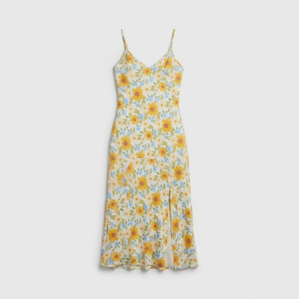 Floral Slip Midi Dress With Side Slit