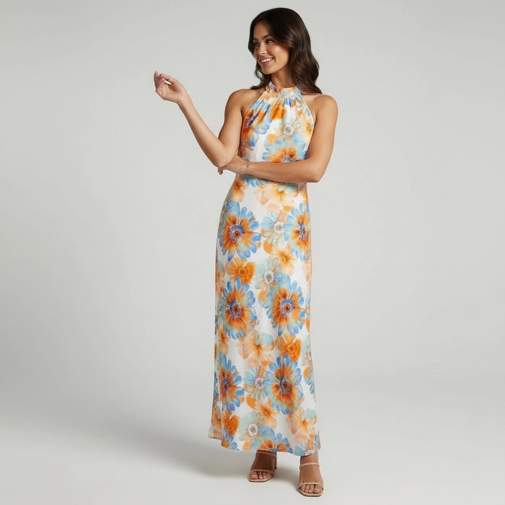 Women’s Floral Halter Neck Maxi Dress