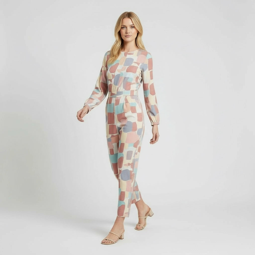 Geometric Print Straight Leg Jumpsuit