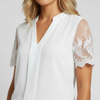 Straight Cut Blouse with Lace Sleeves