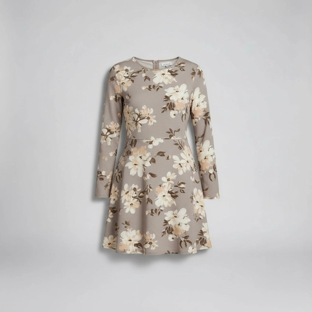 Women's Long Sleeve Midi Dress With Crew Neckline
