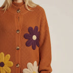 Longline Relaxed Fit Cardigan with Flower Appliqué