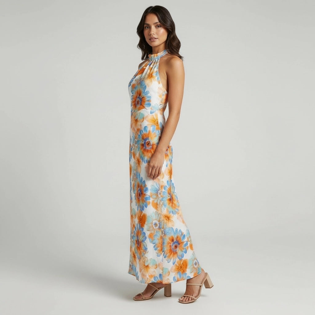 Women’s Floral Halter Neck Maxi Dress