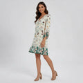 Women's V-Neck Floral Dress With 3/4 Sleeves