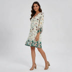 Women's V-Neck Floral Dress With 3/4 Sleeves