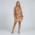 Women's Floral Shift Dress With Long Sleeves and V-neck