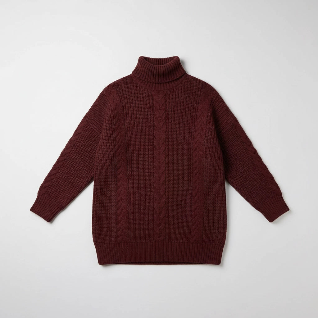 Turtleneck Cable Knit Tunic Sweater
