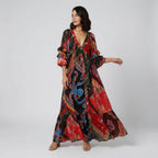 Women’s Boho V-Neck Ruffle Sleeve Maxi Dress