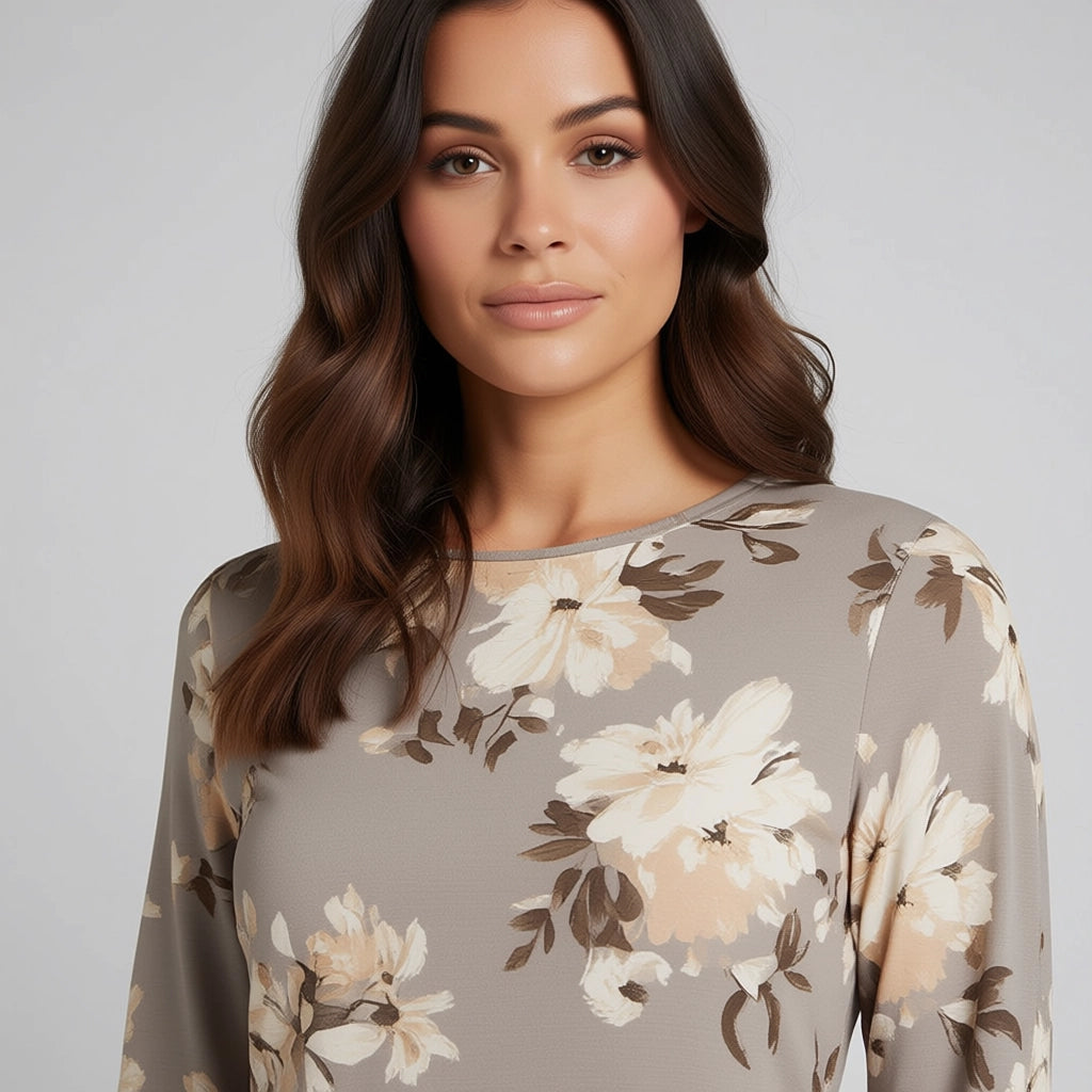 Women's Long Sleeve Midi Dress With Crew Neckline