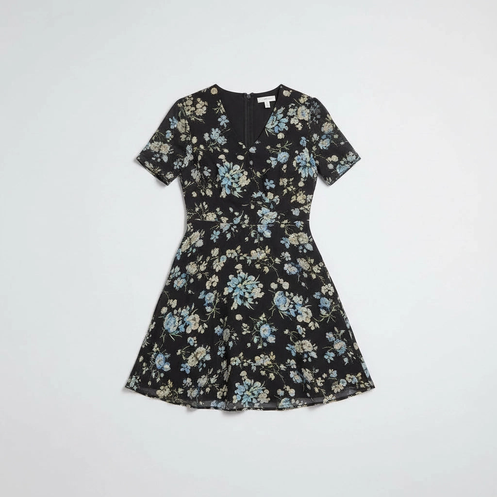 Women’s Floral V-Neck Short Sleeve Mini Dress