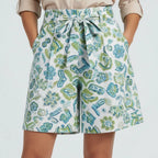 Women’s High Waist Printed Shorts with Tie Belt