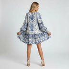 Women’s Boho Print Balloon Sleeve Mini Dress