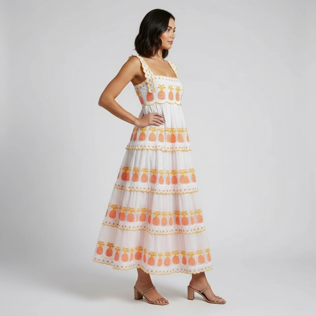 Women’s Square Neck Pineapple Maxi Dress