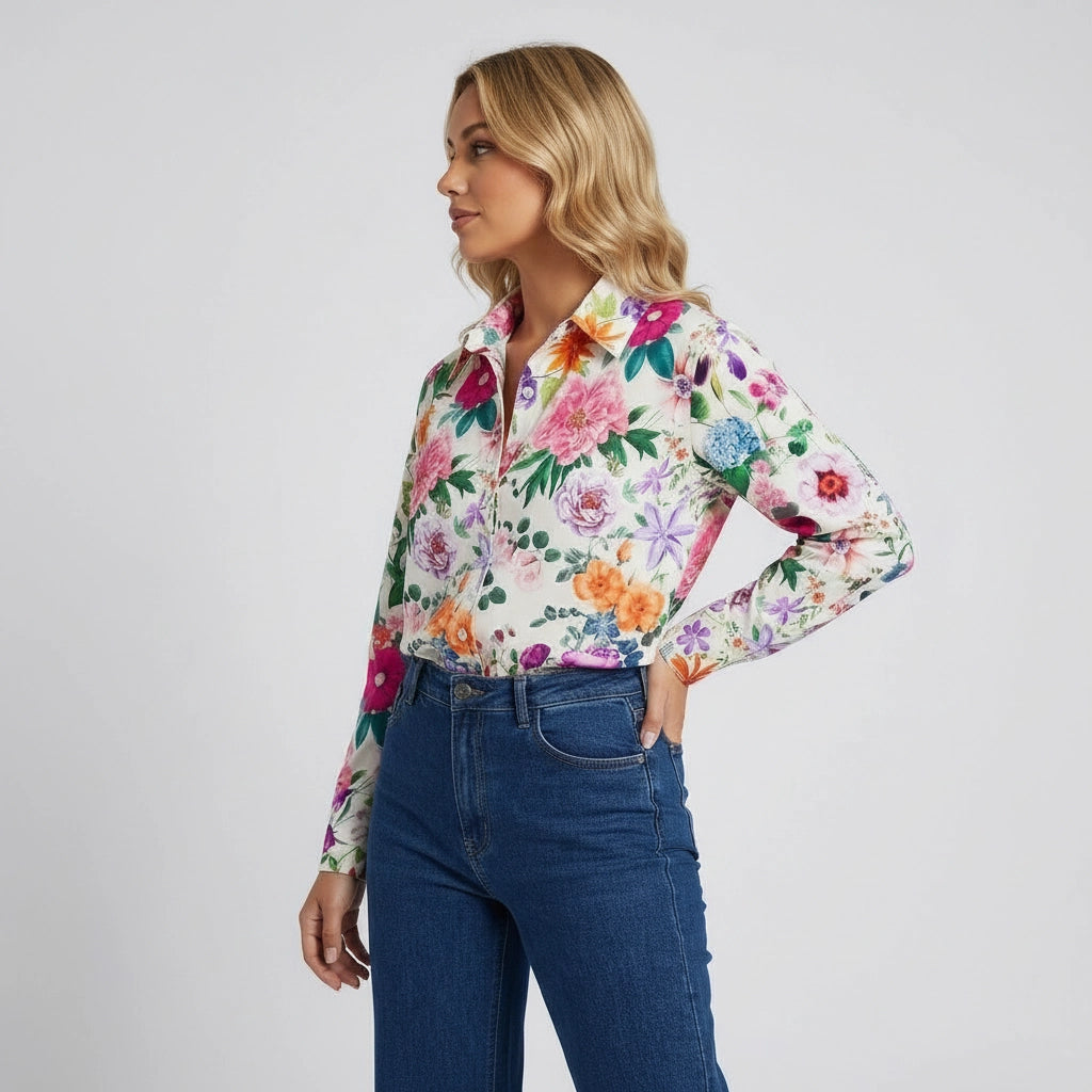 Women's Floral Long Sleeve Button-Up Shirt