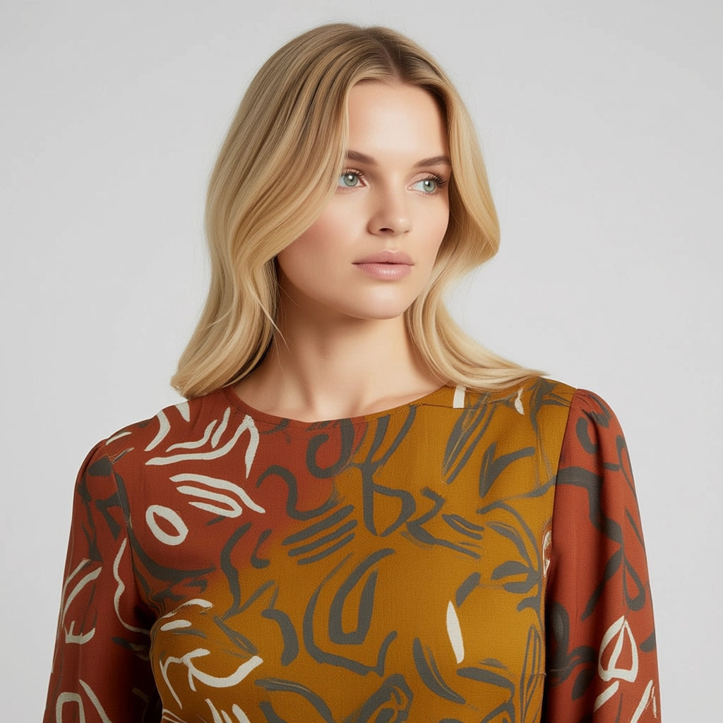 Long Sleeve Mini Dress With Abstract Print