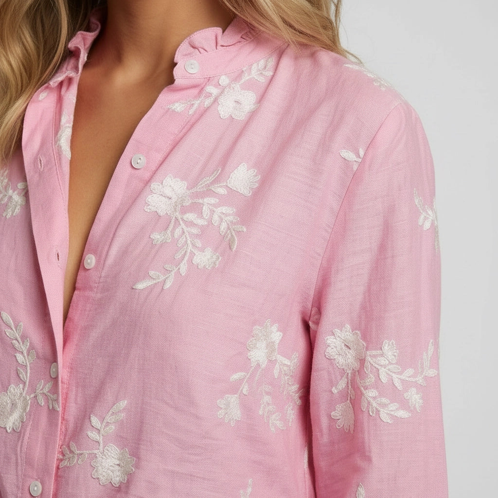 Women's Floral Embroidered Collarless Shirt