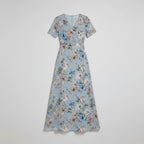 Women's Floral Short Sleeve Maxi Dress With V-Neck