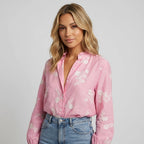 Women's Floral Embroidered Collarless Shirt