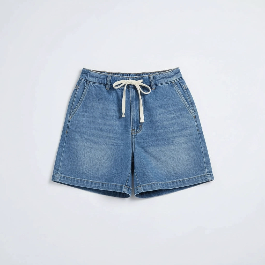 Women’s High Waist Denim Shorts with Drawstring