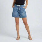 Women’s High Waist Denim Shorts with Drawstring