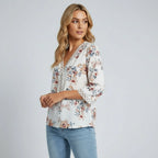 V Neck Floral Blouse With Crochet Trim