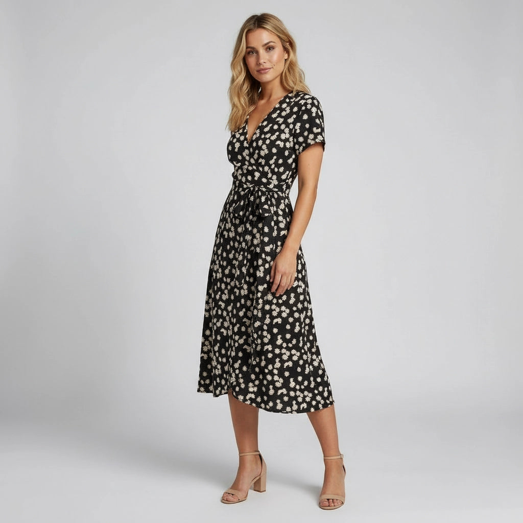 Women’s Floral Wrap Midi Dress