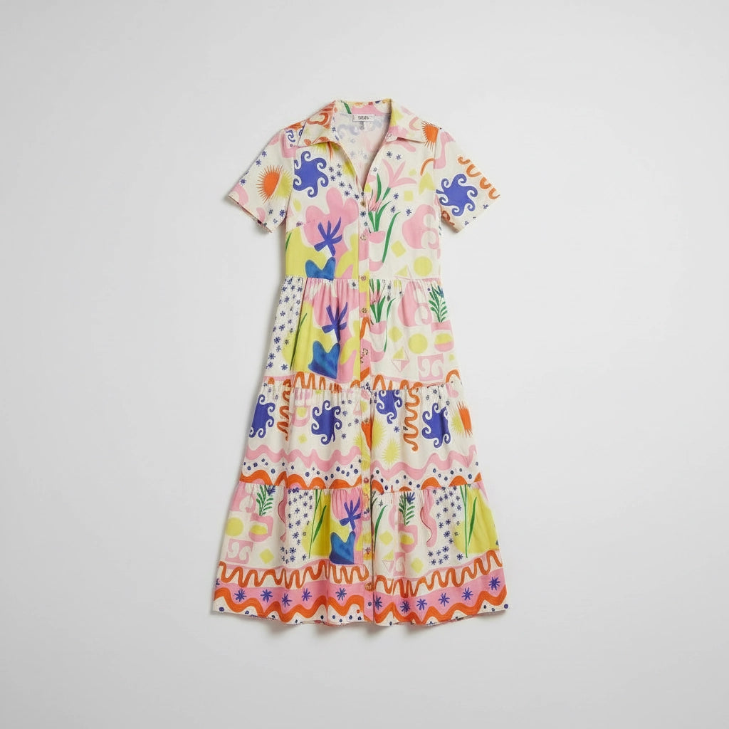 Women's A-line Buttoned Shirt Midi Dress