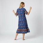 Women’s Folk Print Relaxed Midi Dress With Ruffle Hem
