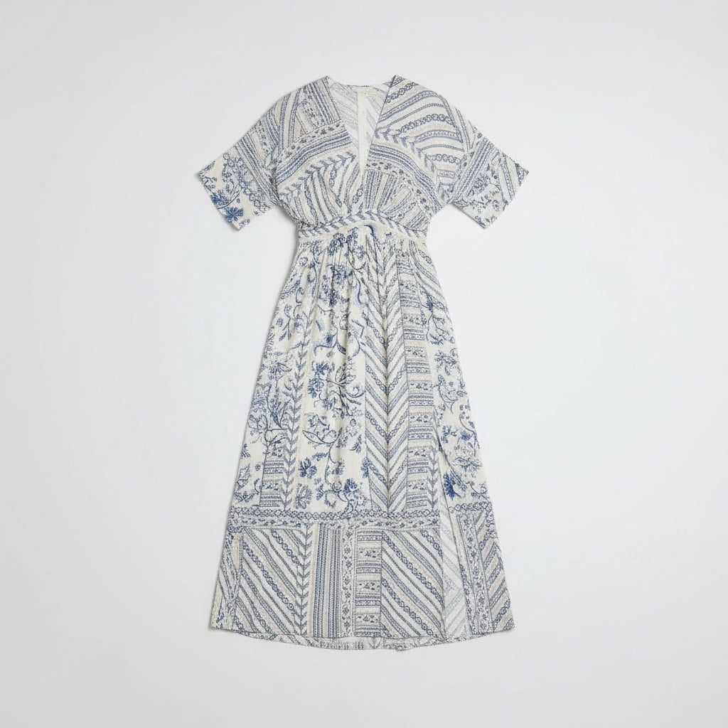 Women’s Boho Print V-Neck Maxi Dress With Side Split
