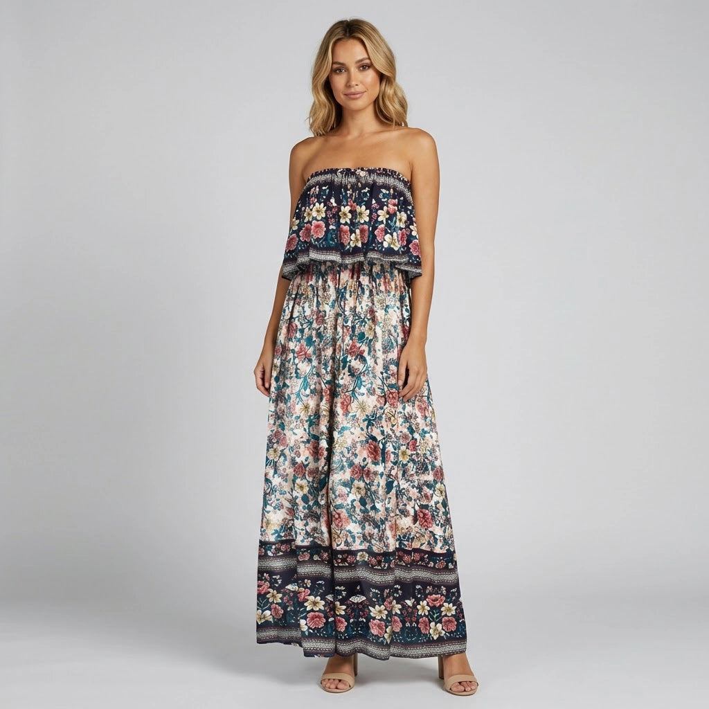 Women's Bohemian Strapless Maxi Dress