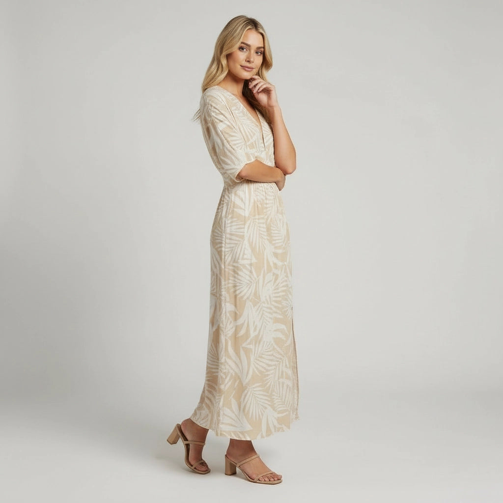 Women's A-Line Maxi Dress With 3/4 Sleeves