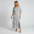 Women’s Boho Print V-Neck Maxi Dress With Side Split