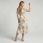 Women’s Sweetheart Neck Floral Midi Dress With Flutter Sleeves