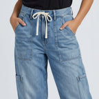 Women’s High Waist Wide Leg Cargo Jeans with Drawstring