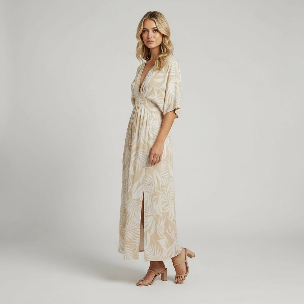 Women's A-Line Maxi Dress With 3/4 Sleeves